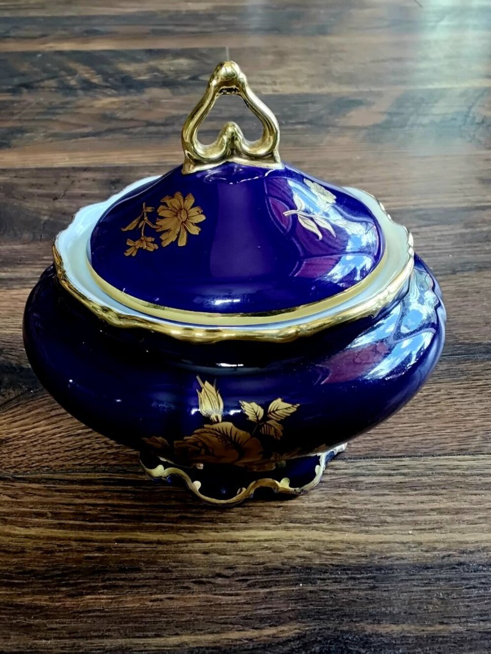 Vintage "Royal" Porzellan Bavaria KPM Cobalt Blue Lidded Candy Dish. Germany